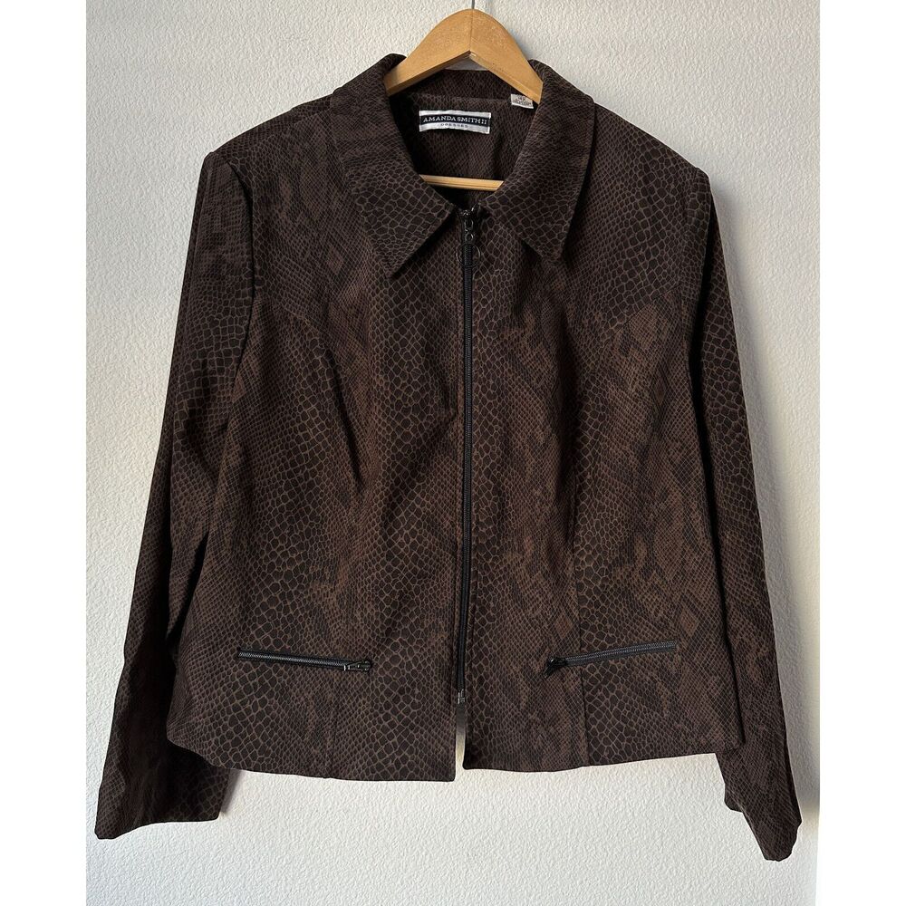 Vintage Amanda Smith Snakeskin Jacket Retro Classic Animal Print Zipper 18W